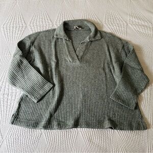 Loft Outlet-Green Ribbed Knit Pullover Sweater